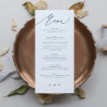 Menu Clássica Marinho Elegante Azul e Caligrafia Branca<br><div class="desc">menu fino para corresponder à coleção *se quiser mais opções de papel,  este design pode ser transferido para um programa fino *ou para mais ajuda contacte-me</div>