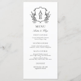 Menu Clássica Vintage Floral Monograma Botânica Crest