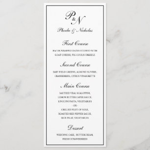 Menu Clássico Casamento Elegante Preto e Branco