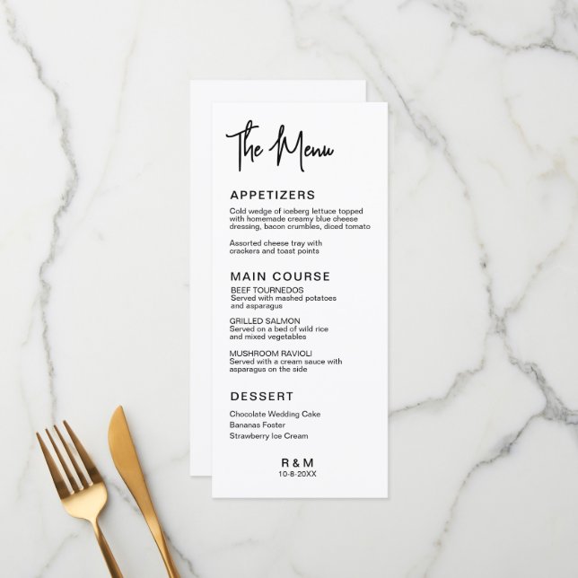 Menu Clássico Casamento Elegante Preto e Branco (Frente/Verso In Situ)