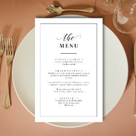 Menu Clássico de Casamento Preto e Branco Elegante