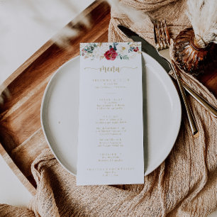 Menu Clássico de Janto Floral Branco Dourado Burgu