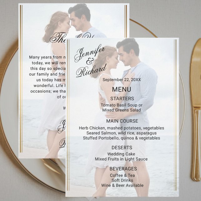 Menu Clássico Elegância Foto & Agradecimento Casamento  (Criador carregado)