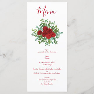 Menu Clássico Elegante de Casamento de rosa vermelha
