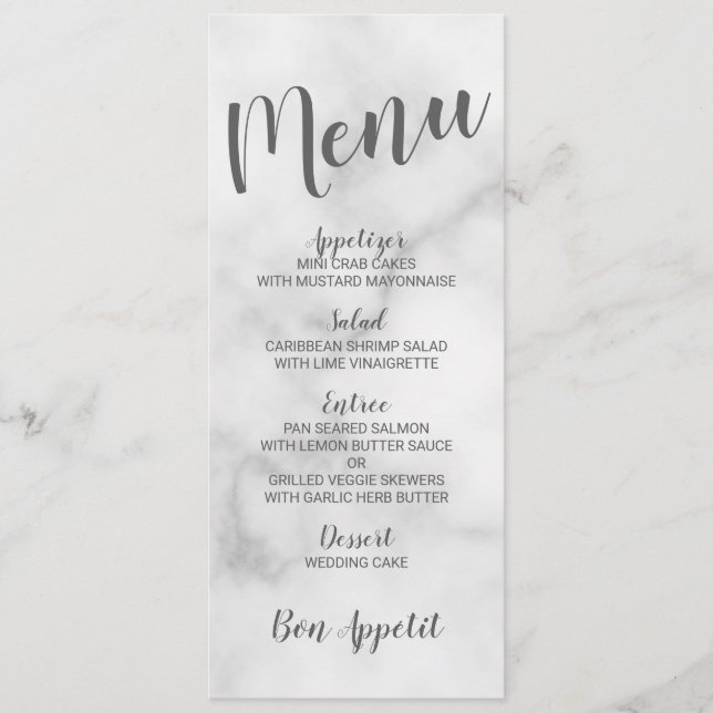 Menu Clássico Elegante White Marble Wedding (Frente)