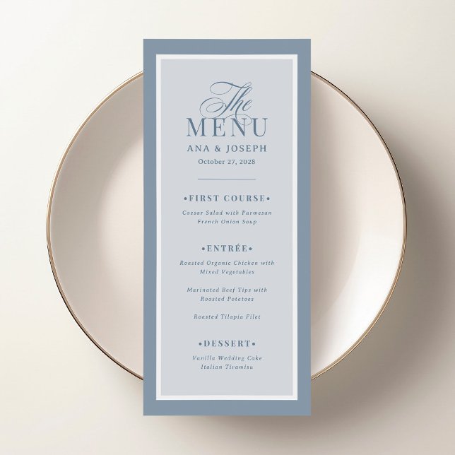 Menu Clássico Luxo | Casamento com Borda Azul Desbotado (Criador carregado)