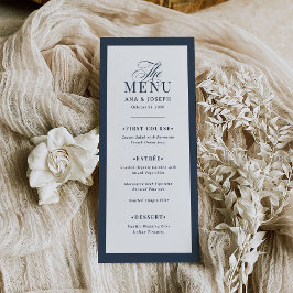 Menu Clássico Luxo | Casamento com Borda Azul Marinho e