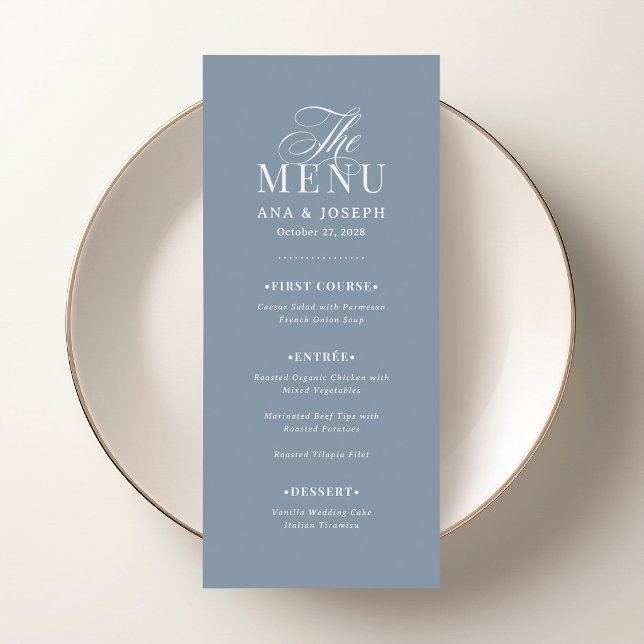 Menu Clássico Luxo | Casamento Elegante em Azul Poeira (Criador carregado)