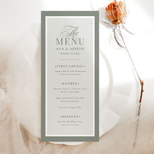 Menu Clássico Luxo Elegante Borda Verde Oliva Casamen