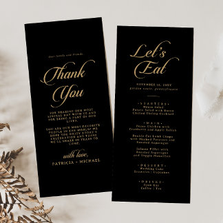 Menu Clássico Preto e Dourado Obrigado e Casamento
