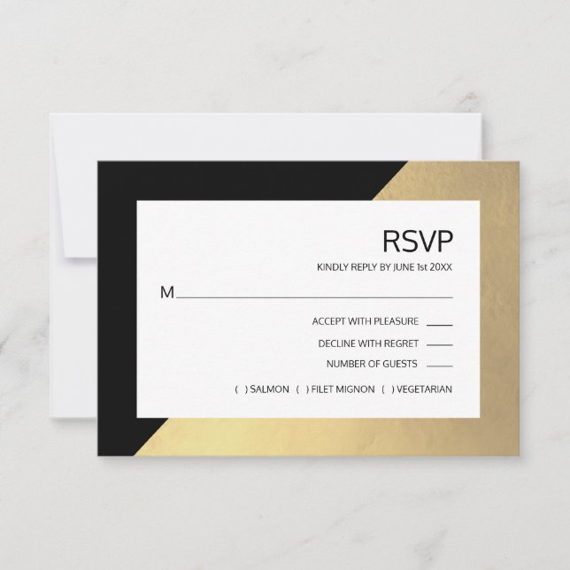 Menu Classn Modern Black Faux Gold Foil RSVP (Frente)