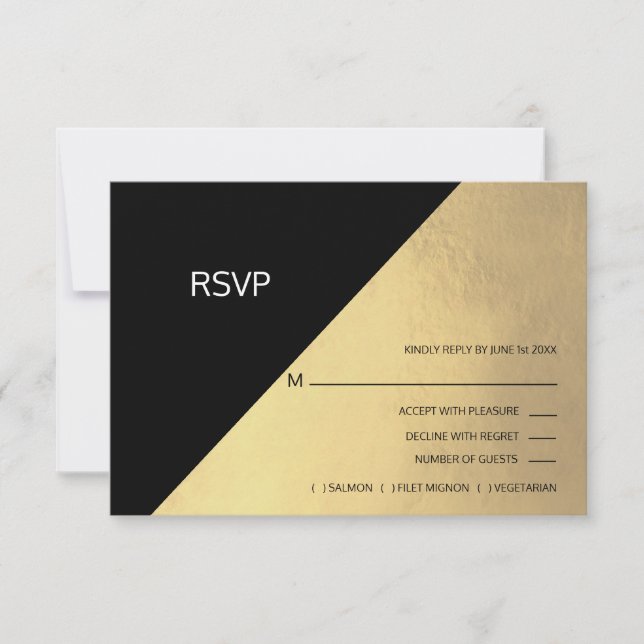 Menu Classn Modern Black Faux Gold Foil RSVP (Frente)