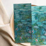Menu Claude Monet Water Lily Wedding<br><div class="desc">Menu moderno de casamento com a tipografia do monograma minimalista e o quadro de pintura de Claude Monet Water Lily.</div>