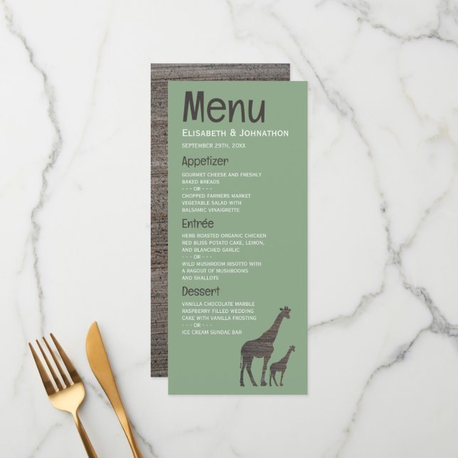 Menu Clay Safari Giraffe, Casamento Russo (Frente/Verso In Situ)