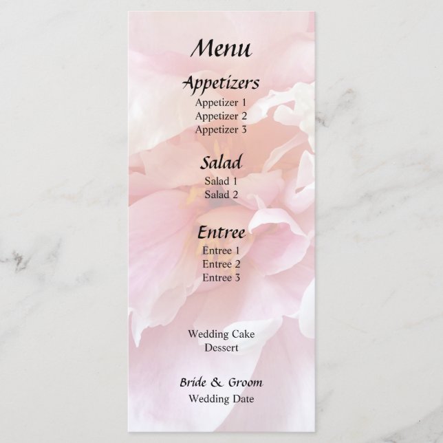 Menu Closeup de Peônias Rosa Claro (Frente)