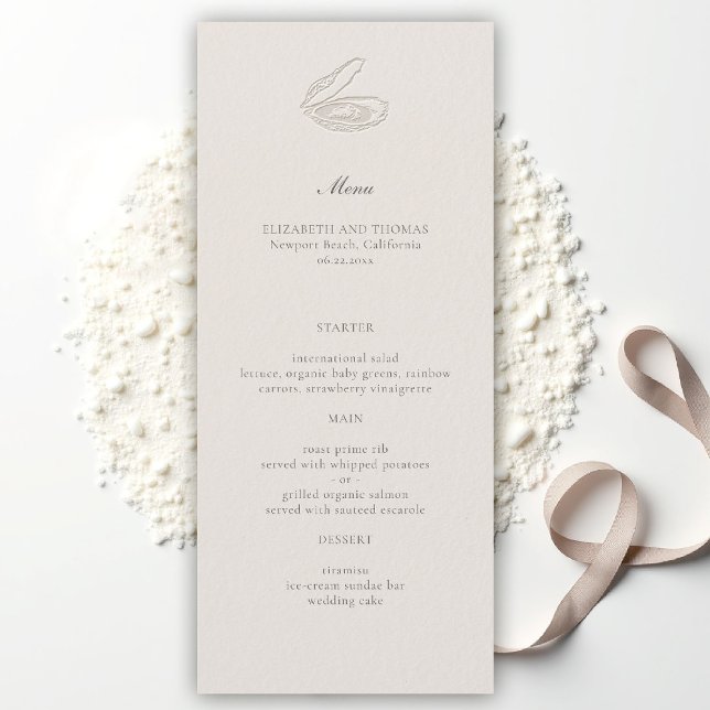 Menu Coastal Nautical Oyster Classic Ecru Wedding (oyster wedding menu coastal nautical formal traditional modern classic ecru elegant boat yacht sea)