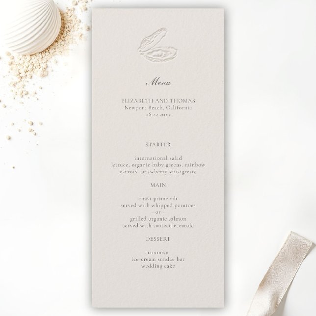 Menu Coastal Nautical Oyster Classic Wedding Ecru (oyster wedding menu coastal nautical formal traditional modern classic ecru elegant black tie yacht)