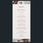 Menu Cobre Burgundy | Janto Teal Wedding<br><div class="desc">Esta flor silvestre de cobre | o menu janto de casamento teal é perfeito para a sua recepção de casamento rústica clássica de ferrugem, branca, marsala. Design apresenta uma coroa boêmica ou um buquê de cor aquática roxa, vermelha, cinza e flores rosadas cor-de-rosa, juntamente com laranja queimada e verde-ouro. Apresentados...</div>