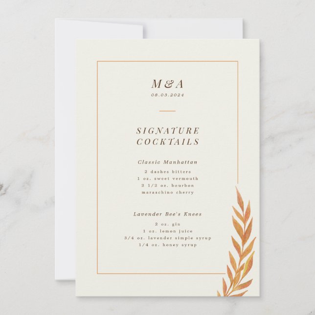 Menu Cocktail de Ramificação Laranja casamento out (Frente)