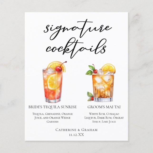 Menu Cocktails de Assinatura de Casamento de Praia (Frente)
