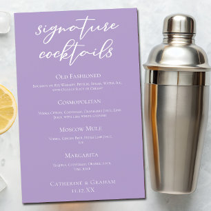 Menu Cocktails de Assinatura de Casamento Roxo Lil