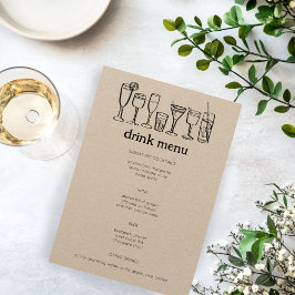 Menu Cocktails Doodle Sketch Modern Rustic CUSTOM Drink