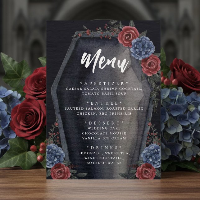 Menu Coffin Floral Gothic Wedding (Criador carregado)