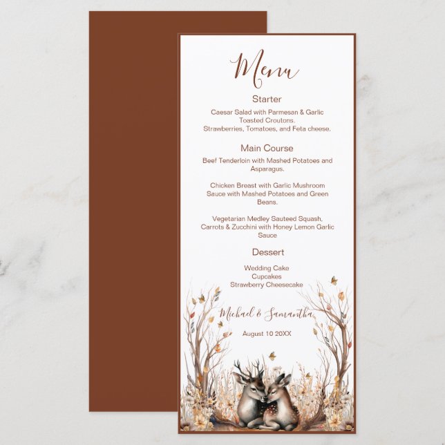 Menu Coleção de Casamento de Veado Rústico de Outono (Frente/Verso)