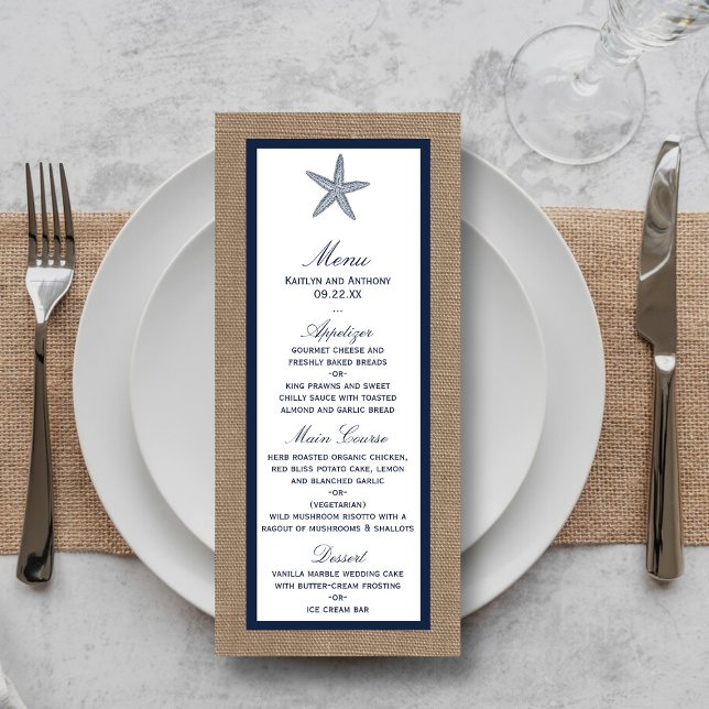 Menu Coleção de Casamentos de Praia de Starfish Burlap, (Criador carregado)