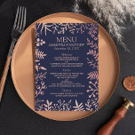 Menu Coleção de Casamentos Florais Dourados e Marinho<br><div class="desc">Celebre em estilo com esses menus modernos e muito modernos do café da manhã de casamento. O design é fácil de personalizar com sua própria redação e seus convidados ficarão entusiasmados quando eles virem esses menus fabulosos. Itens correspondentes podem ser encontrados na coleção.</div>