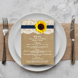Menu Coleção Kraft, Lace & Sunflower - Marinho