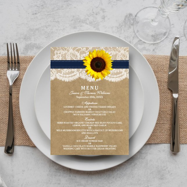 Menu Coleção Kraft, Lace & Sunflower - Marinho (Criador carregado)