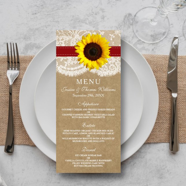 Menu Coleção Kraft, Lace & Sunflower - Vermelho (Criador carregado)