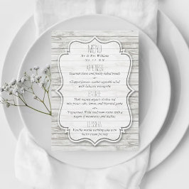 Menu Coleção Náutica de Casamento de Madeira de Praia d