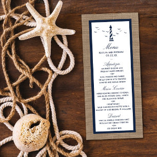 Menu Coleção Náutica De Casamentos De Burlap De Faro