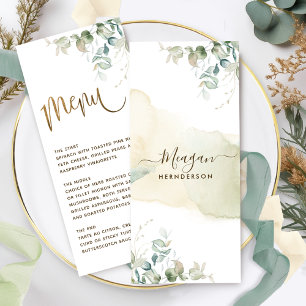 Menu Colocar placa/menu, verde elegante e aquarela