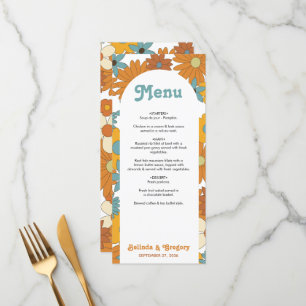 Menu Colorida Retro Flowers Casamento em Arco dos anos
