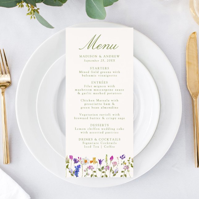 Menu Colorido Campo de Flores Silvestres Creme Casament (Criador carregado)