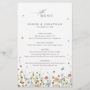 Menu Colorido de Casamento de Prados de Primavera