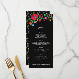 Menu Colorido Janto de Recepção de Bordados Mexicanos