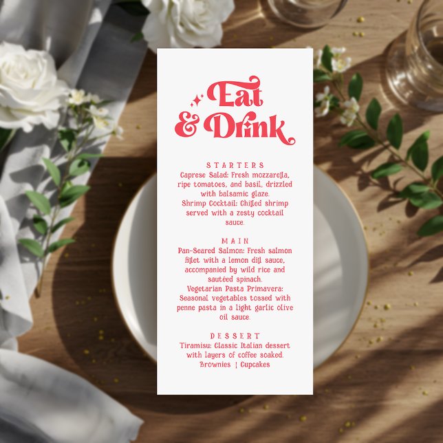 Menu Coma e beba Casamento Retro Vermelho e Branco (Criador carregado)