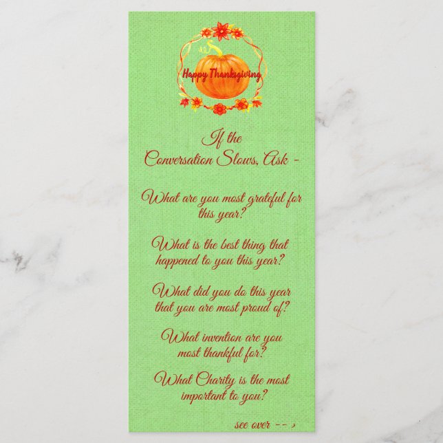 Menu Começar Conversação de Abóbora de Ação de Graças (Frente)