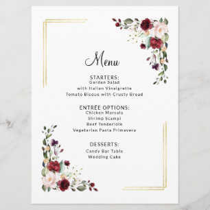 Menu Comensal de casamento floral elegante da folha