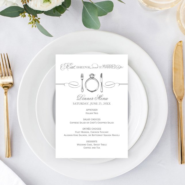 Menu Comer Beber e Casar Casamento em Cinza Carvão (Criador carregado)