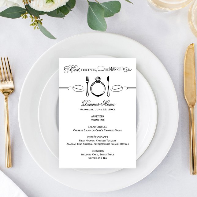 Menu Comer Beber e Casar Jantar de Casamento Preto (Criador carregado)