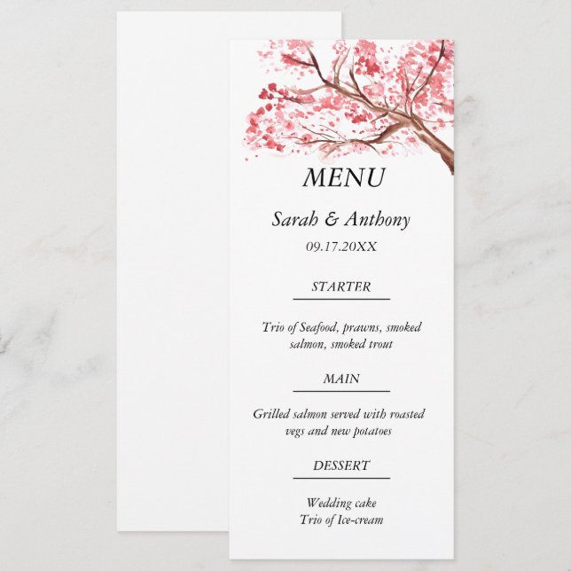 Menu Comida de Casamento de Aquarela Floral de Cherry B (Frente/Verso)