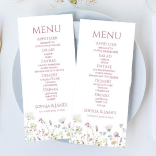 Menu Comida de Casamento de Jardim Floral de Flores Sil
