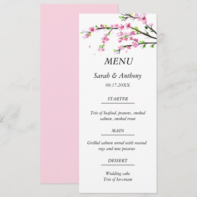 Menu Comida de Casamento Floral Botânico do Blossom de  (Frente/Verso)