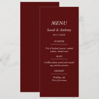Menu Comida de Casamento Minimalista Elegante Burgundy