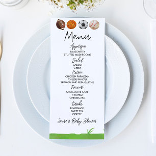 Menu Comida de Chá de fraldas de futebol desportivo